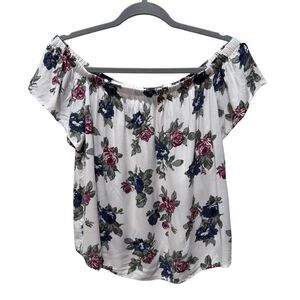 Abercrombie and Fitch Off The Shoulder Floral Top Sz XS shirt white M jr